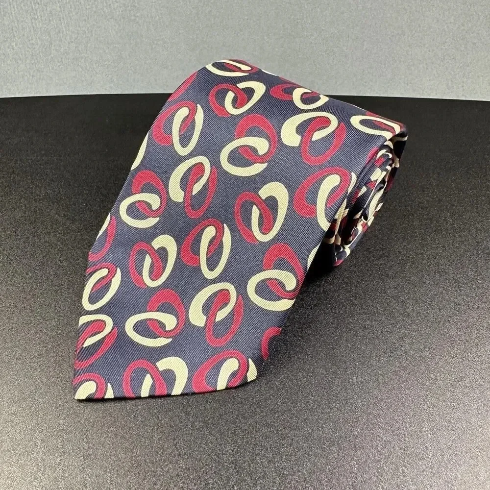 Vintage Polo Ralph Lauren Silk Tie Mens Navy Geometric Handmade in USA Necktie*